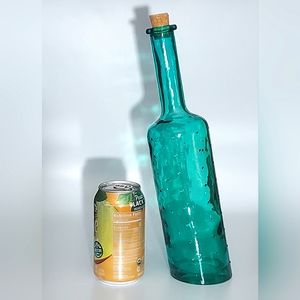 12 1/2" Leaning / Tilted / Stant Decrotive Spotted Teal Green Finish Bottle&Cork